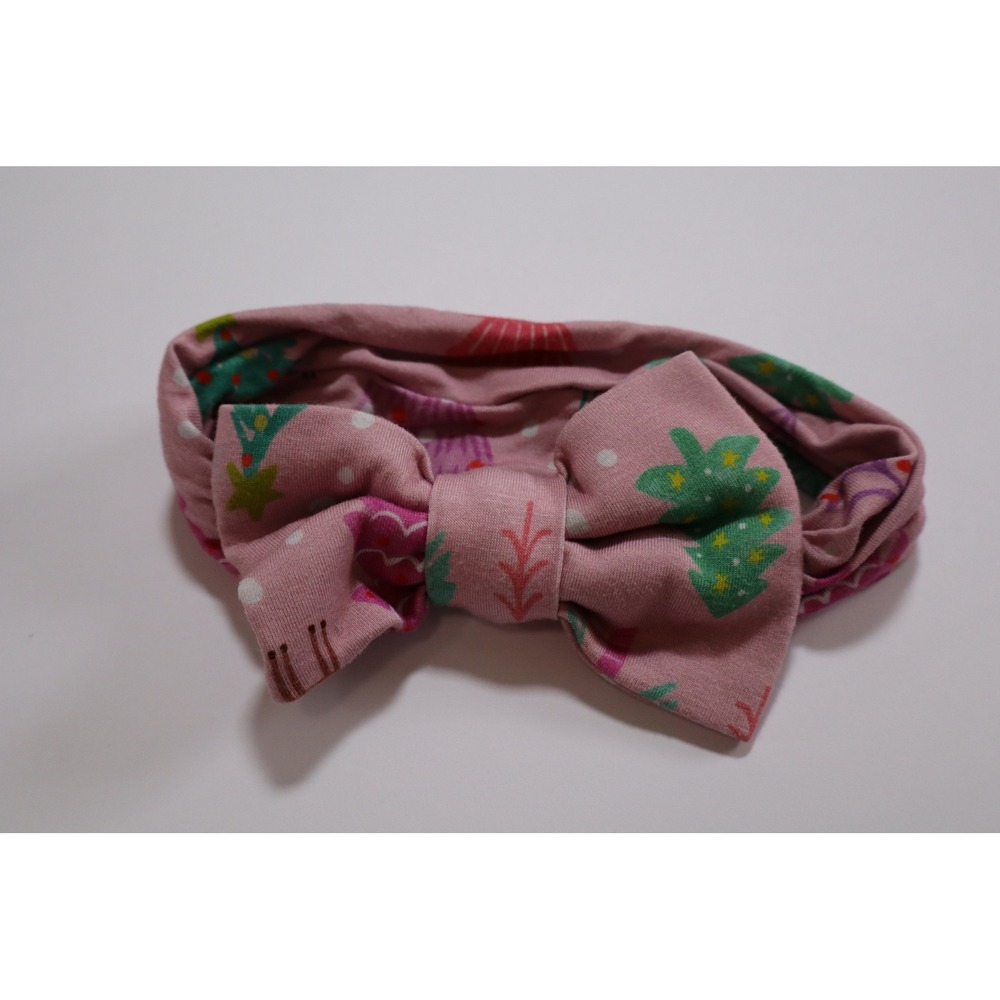 Little Sleepies Pink Christmas Tree Bamboo Knotted Bow Headband NB-3T